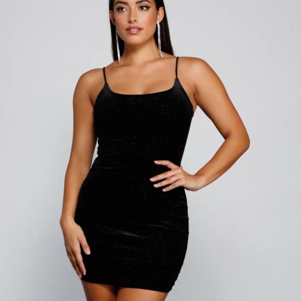 Windsor SHINE ON GLITTER VELVET MINI DRESS (BLACK)